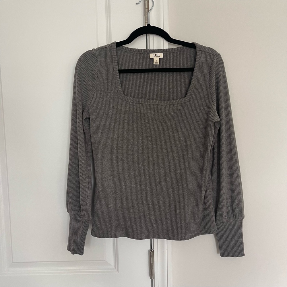 a.n.a Grey Ribbed Long Sleeve Top